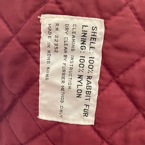 Vintage REAL RABBIT FUR Coat Jacket Maroon Red - Picture 7 of 13